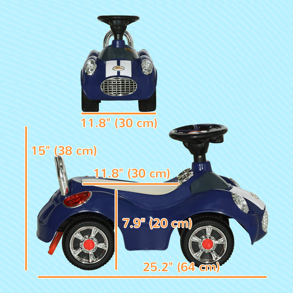 Voiture à pousser pour bambin avec musique, klaxon, lumière, bleu foncé