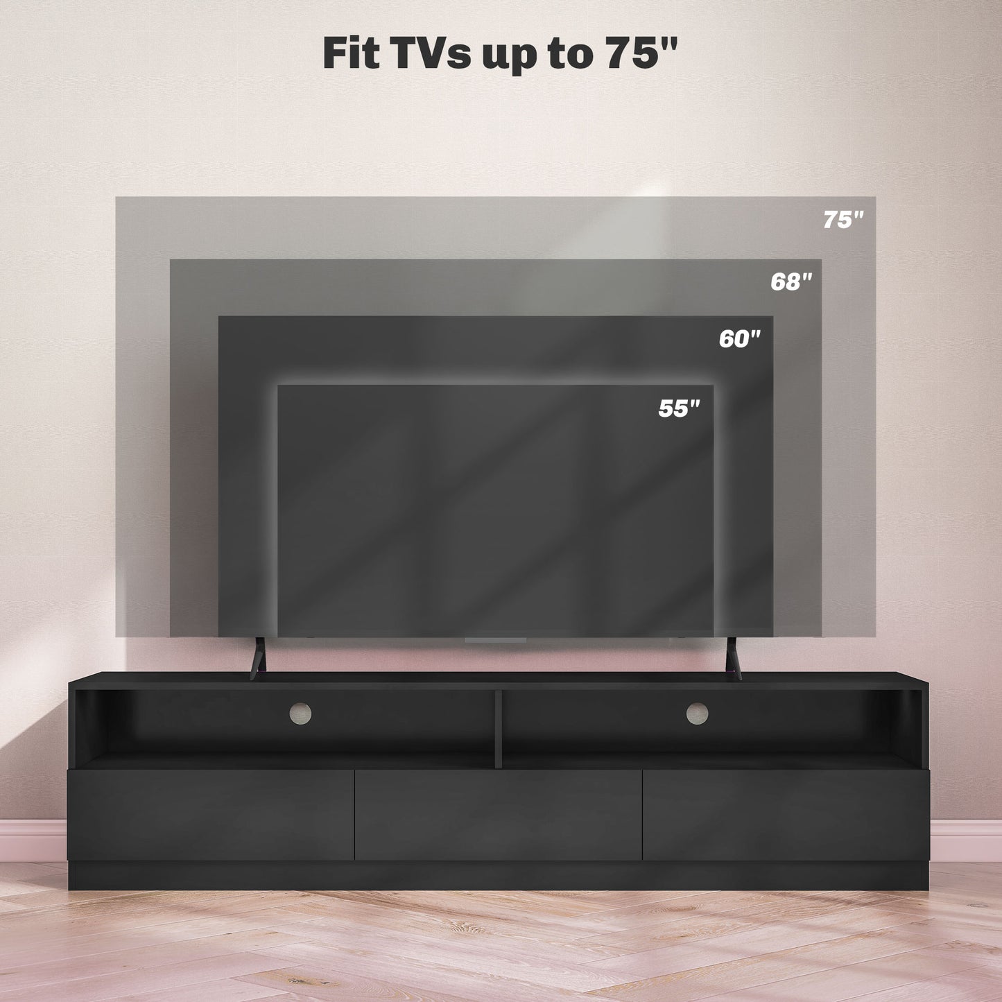HOMCOM TV Stand with LED Lighting for TVs up to 75 inches, Modern TV Cabinet with Storage Drawers for Living Room, Glossy Black