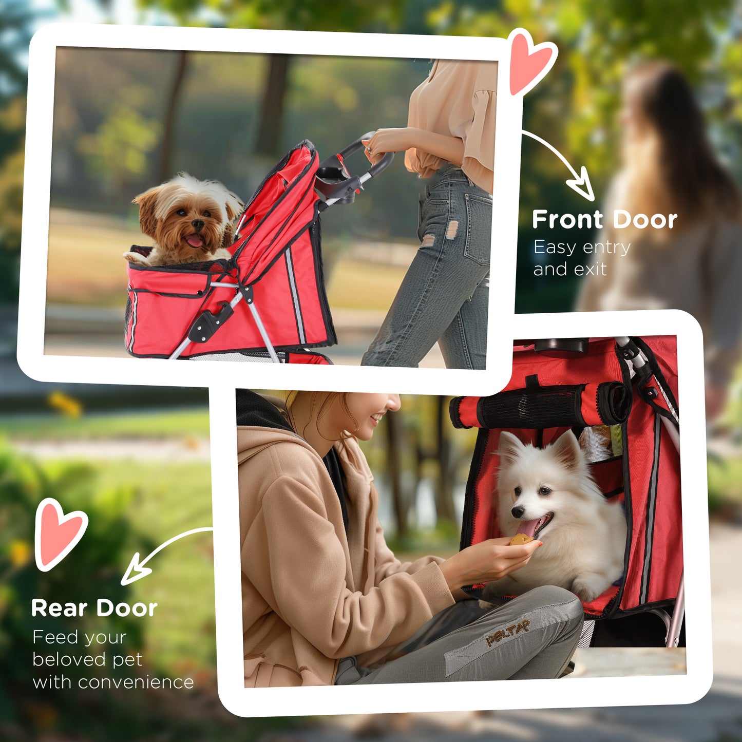 PawHut 3-Wheel Folding Stroller with Storage Basket, Red
