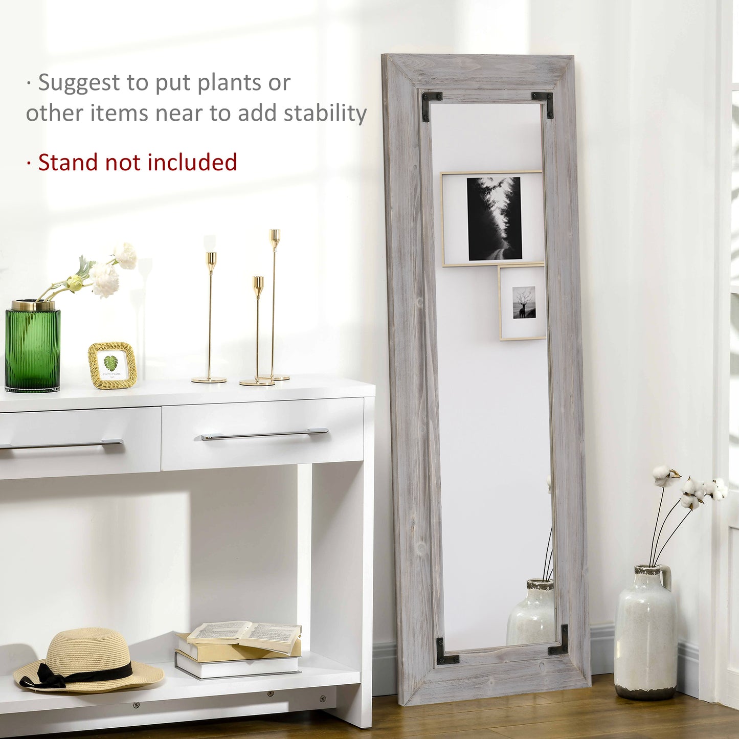 Miroir pleine longueur 140 x 60 cm, montage mural et miroir de sol incliné, vertical ou horizontal pour chambre, gris