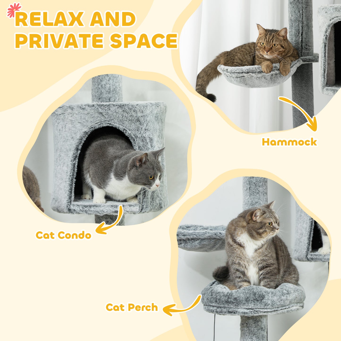 Adjustable Height Cat Tree, Multi-Level Climbing Tower with Scratching Posts