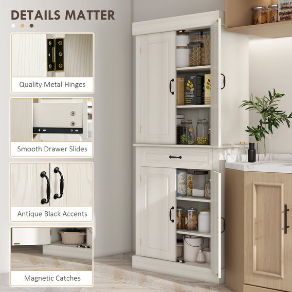 Garde-manger avec 4 portes et 2 placards, blanc vieilli