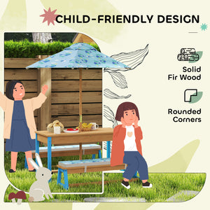 Ensemble table et banc de pique-nique pour enfants avec parasol amovible, bleu