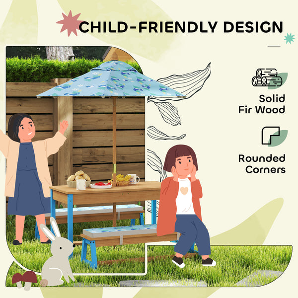 Ensemble table et banc de pique-nique pour enfants avec parasol amovible, bleu