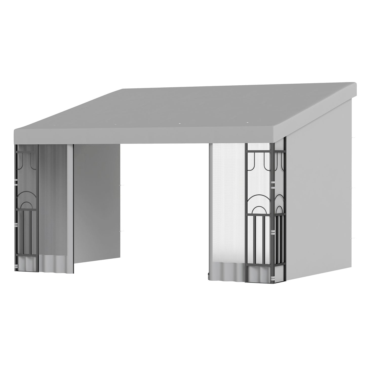 Pergola murale 10' x 13' avec 2 rideaux et 2 filets, résistante aux UV, pour terrasse, gris clair
