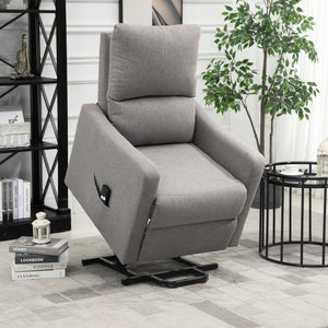 Fauteuil inclinable électrique relevable en tissu avec télécommande et poche latérale, gris