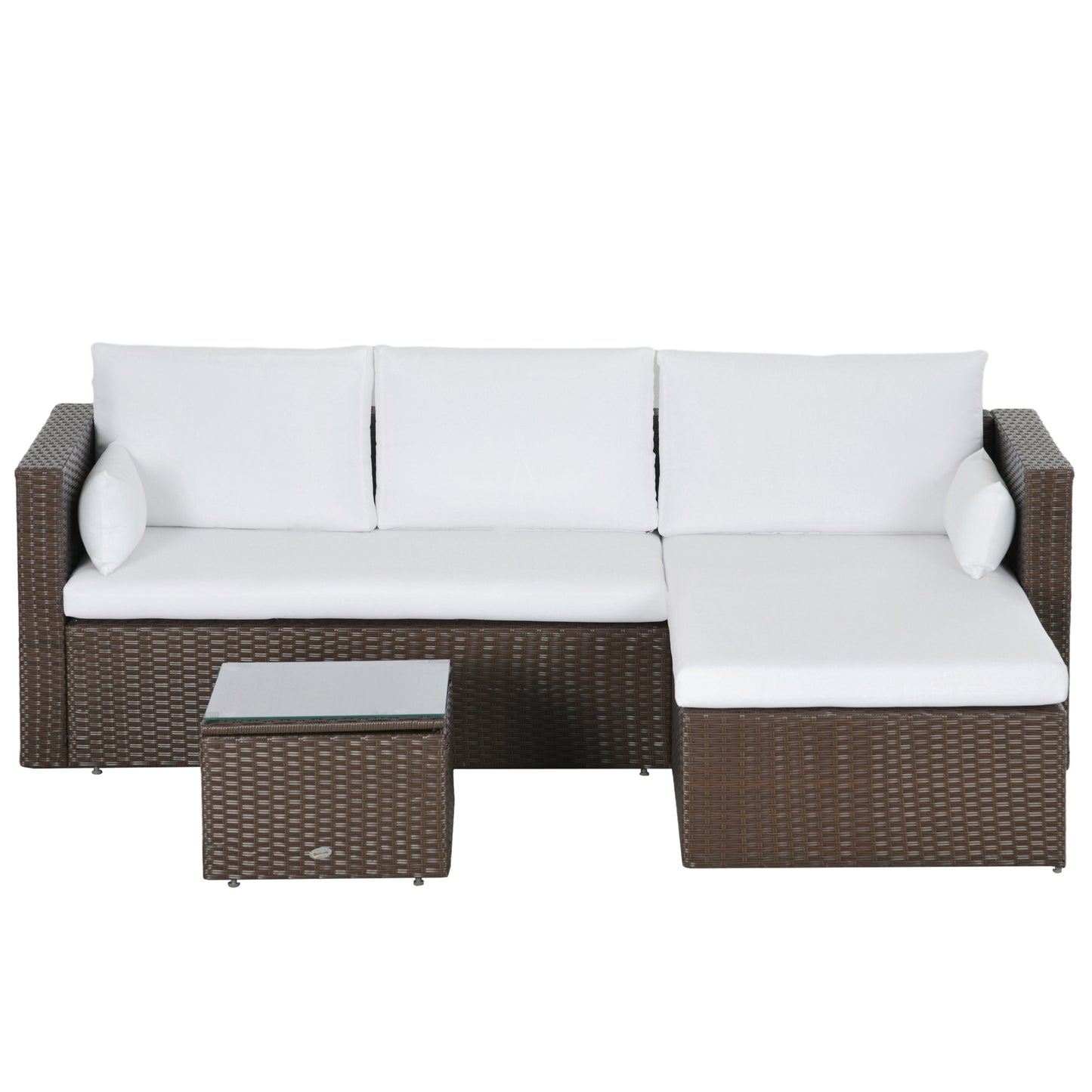Ensemble de canapés en rotin moderne Outsunny 3 pièces, mobilier de jardin en osier avec table basse, coussins et oreillers