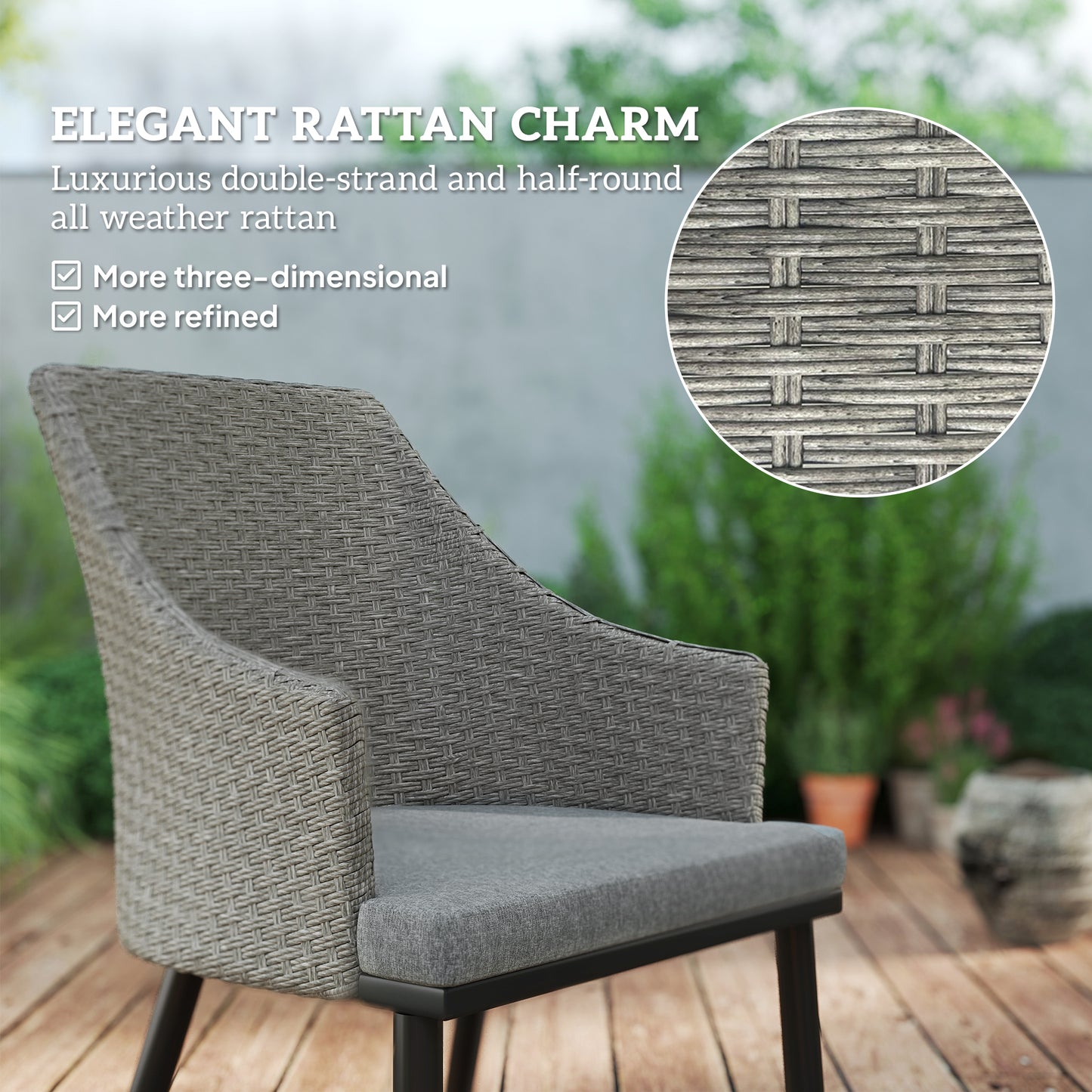 7 Piece Wicker Garden Furniture Set with Cushions, Parasol Hole, Slatted Top, for Garden, Porch, Balcony