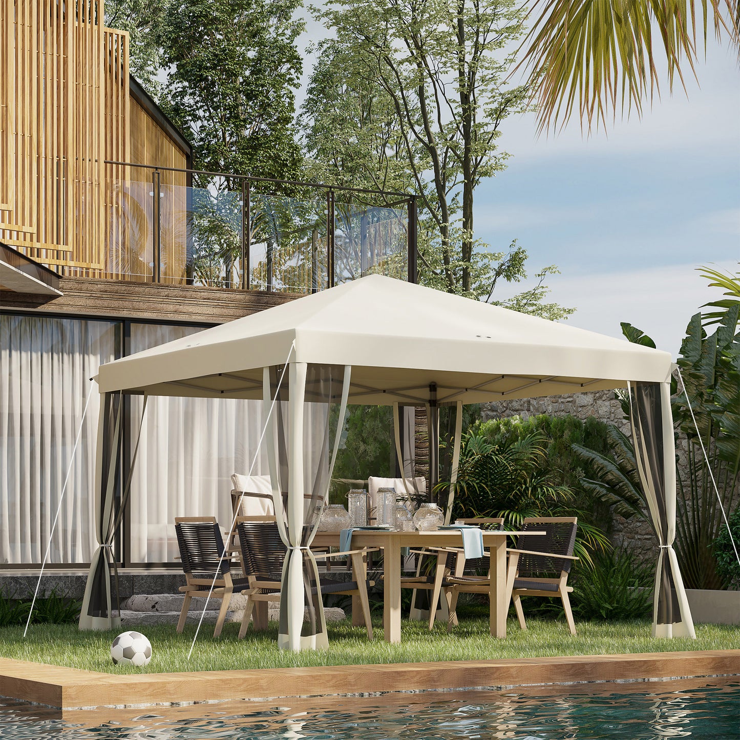Gazebo pliant 10' x 10' avec filet latéral amovible et sac de transport, beige