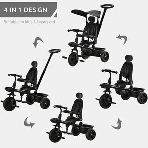 Tricycle pour enfants 4 en 1 avec siège réglable à angle réversible, noir
