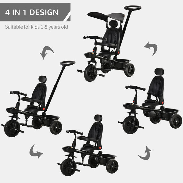 Tricycle pour enfants 4 en 1 avec siège réglable à angle réversible, noir