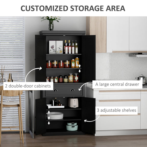 Armoire de cuisine haute avec tiroir et étagères réglables, noir