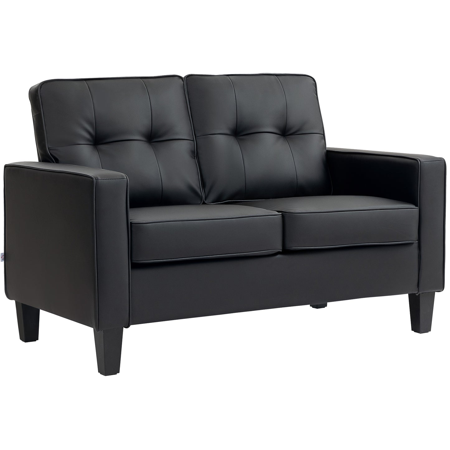 Causeuse rembourrée en similicuir avec accoudoirs, dossier capitonné, coussin, noir