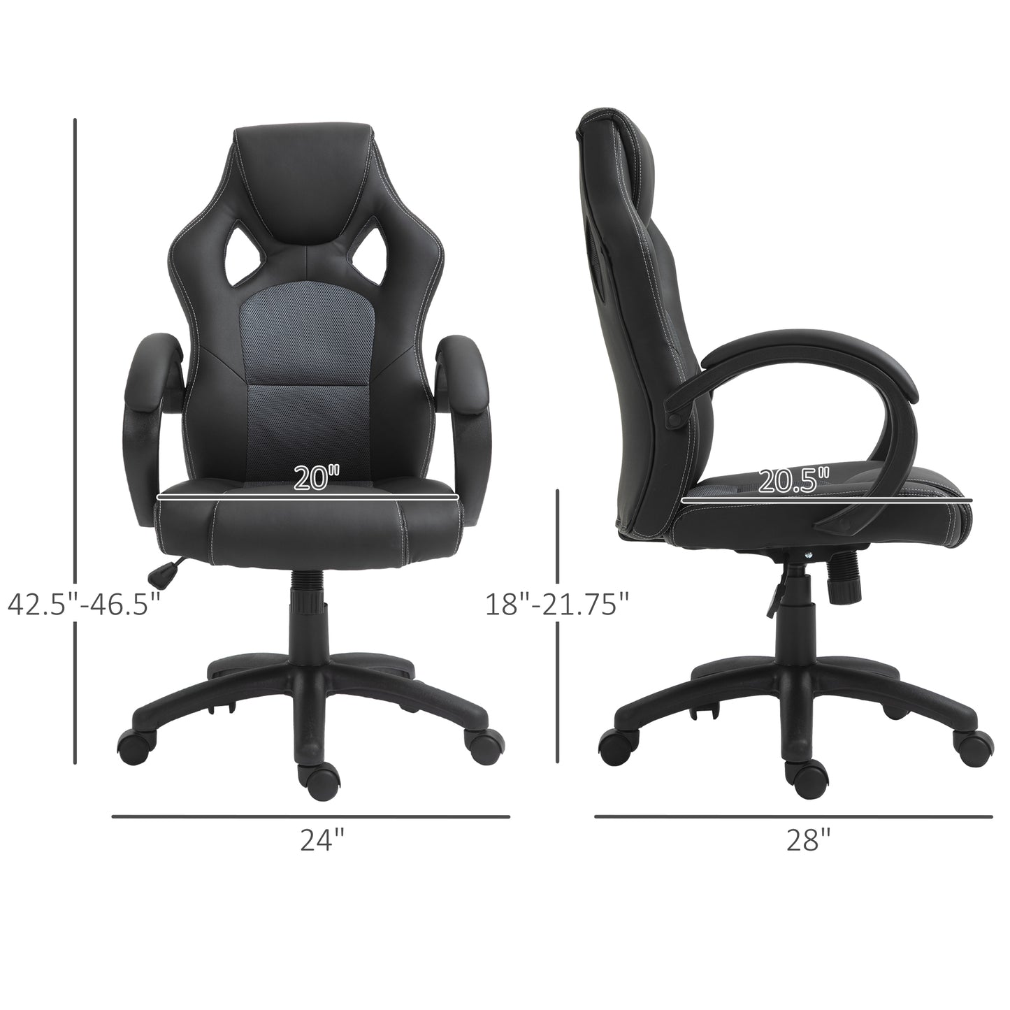 Racing Gaming Office Chair with Swivel Casters, Padded Headrest and Tilt Function, Grey