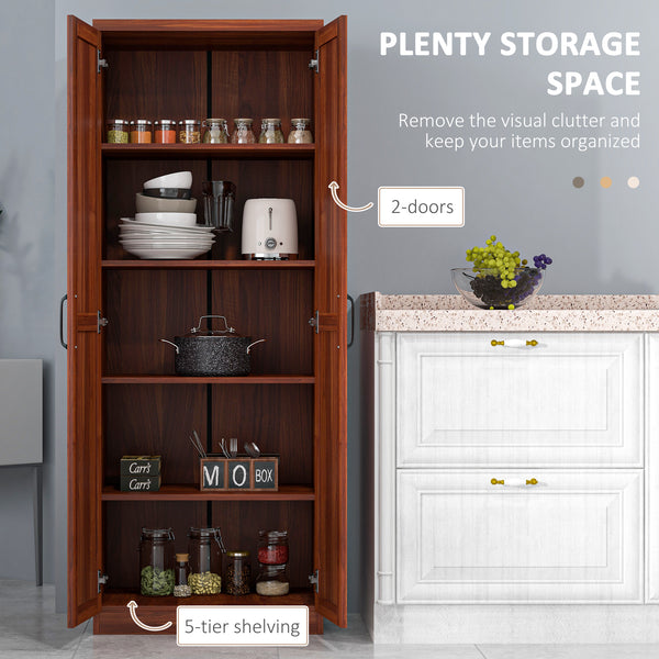 5-Tier Pantry with Doors and Adjustable Shelves, Brown