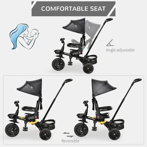 Tricycle 4 en 1 avec siège réglable réversible, poignée amovible et ceinture, noir