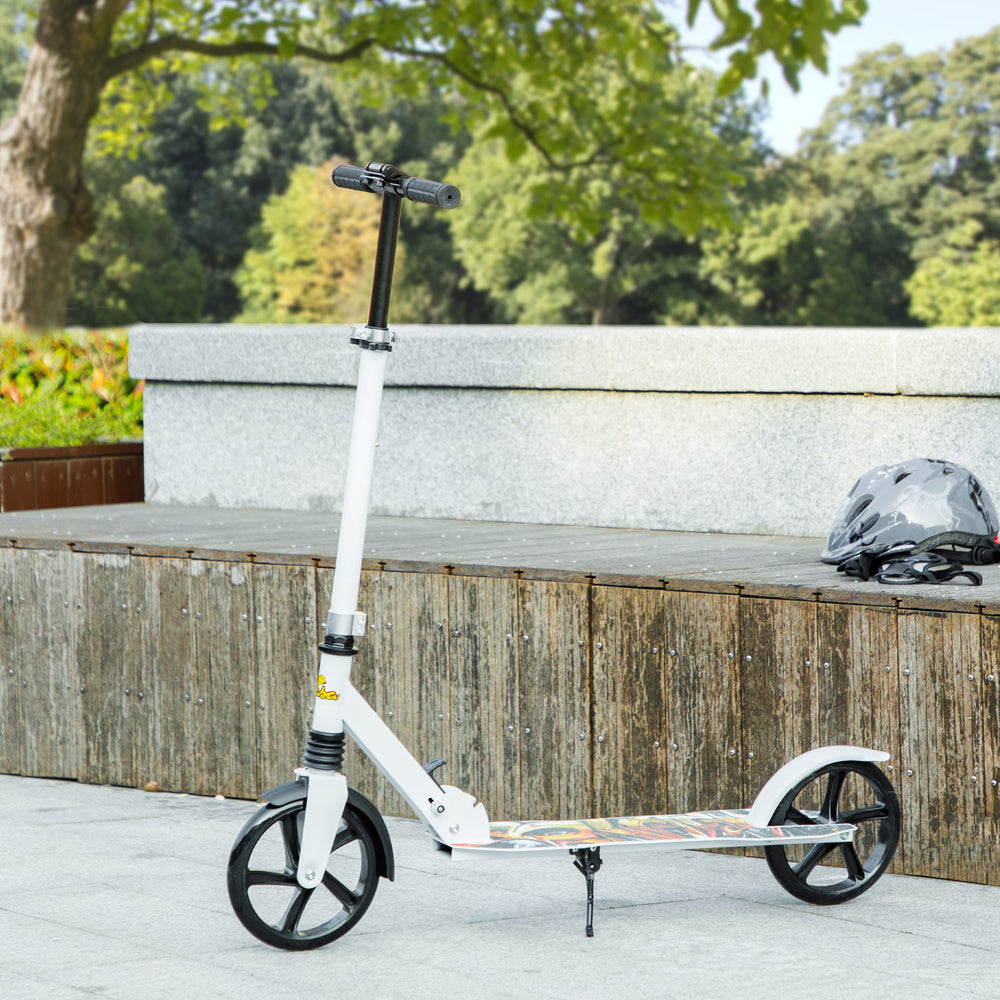 Trottinette avec hauteur réglable, frein arrière, grande roue de 20 cm, pliable, blanche