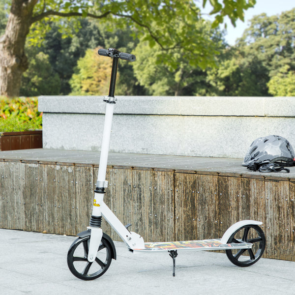 Trottinette avec hauteur réglable, frein arrière, grande roue de 20 cm, pliable, blanche