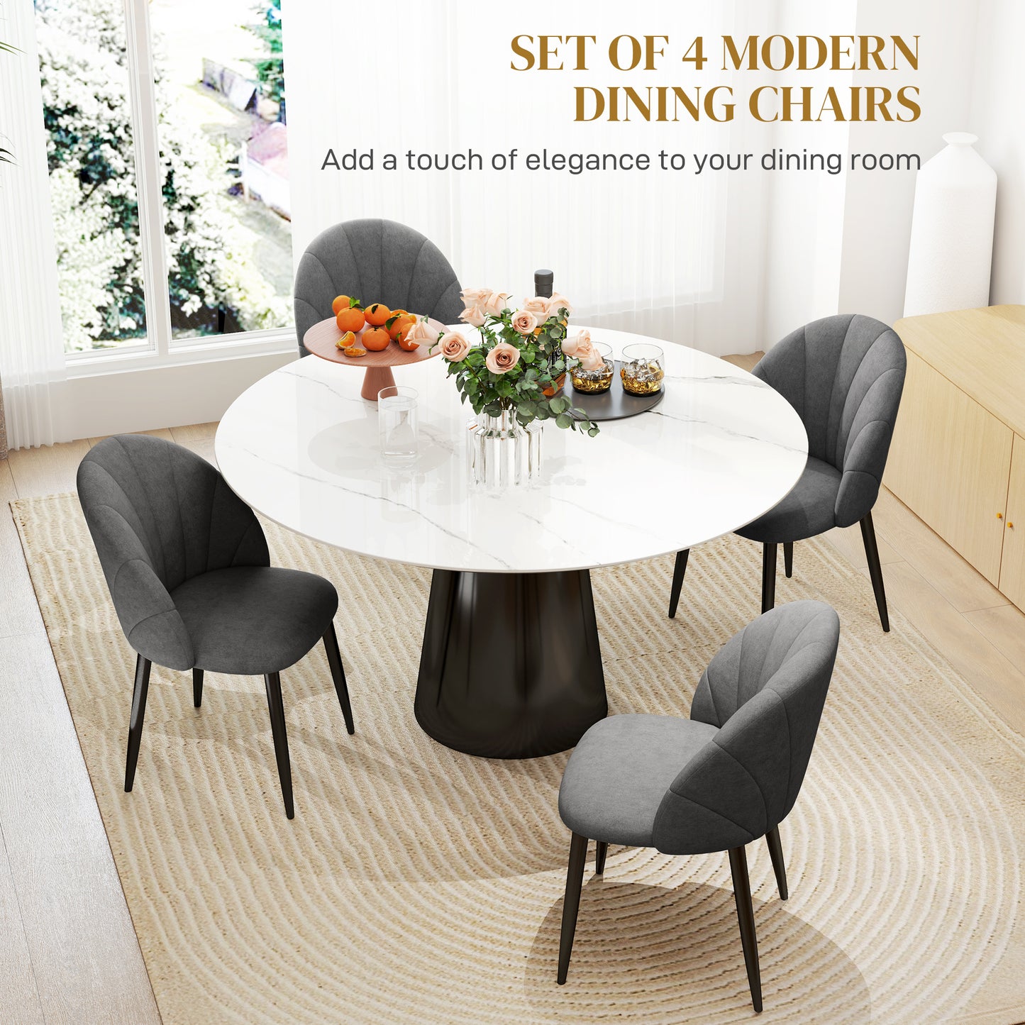 Lot de 4 chaises de salle à manger modernes rembourrées avec pieds en métal, gris foncé