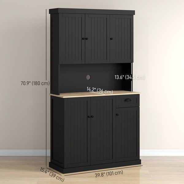 Buffet de cuisine avec support pour four à micro-ondes, noir