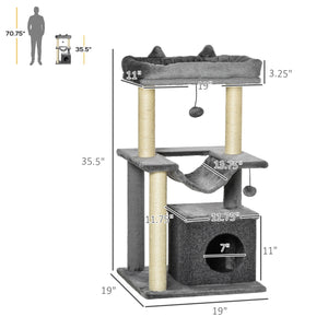 39.25" Multi-Level Cat Tree with Scratching Post, Hammock, Bed, Ball, Toy - Grey
