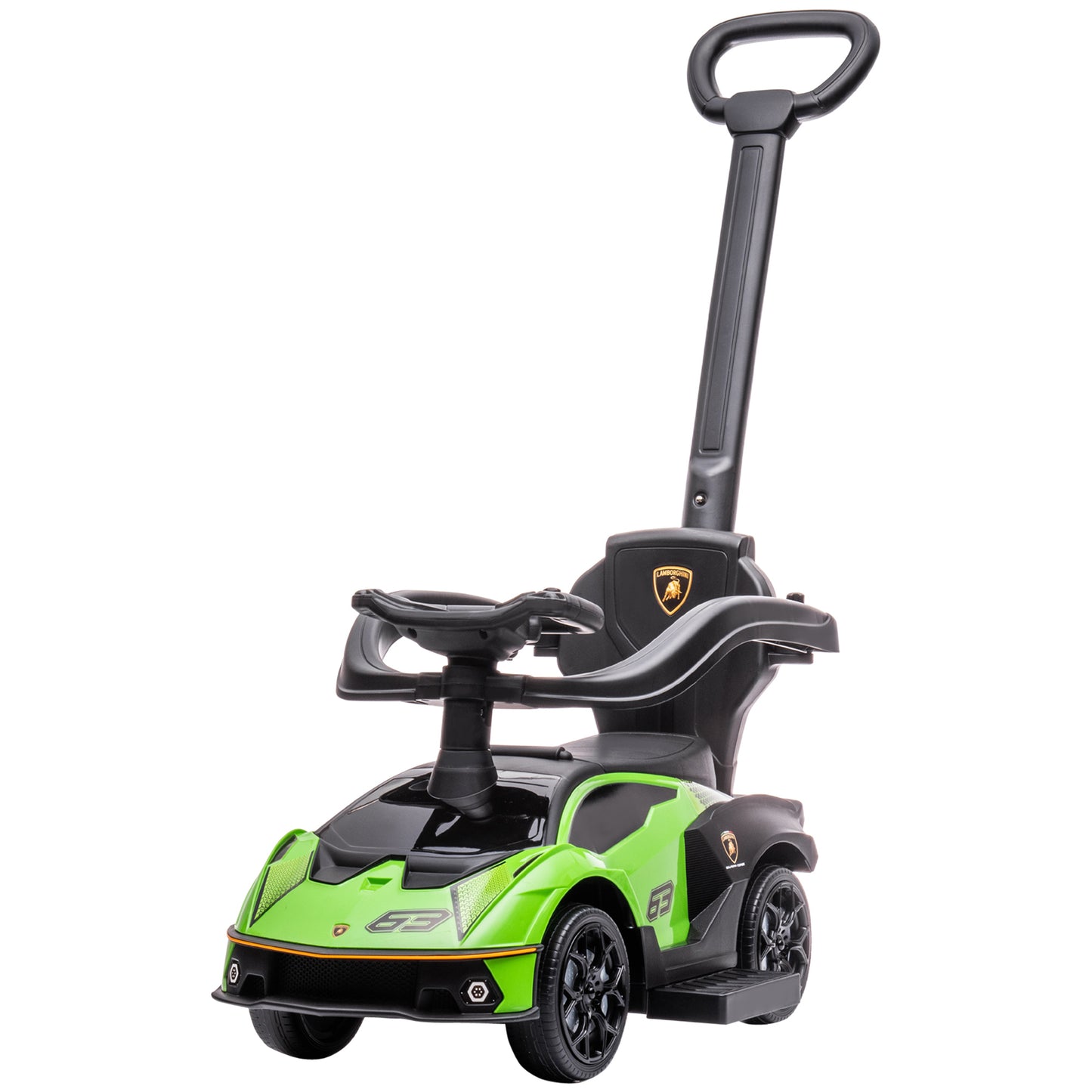 Licensed 3-in-1 Kids Push Car with Safety Guard, Footrest, Horn, Green