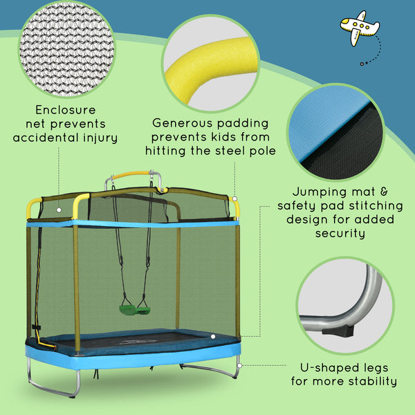 7ft Trampoline with Safety Enclosure, Gymnastics Bar and Swing