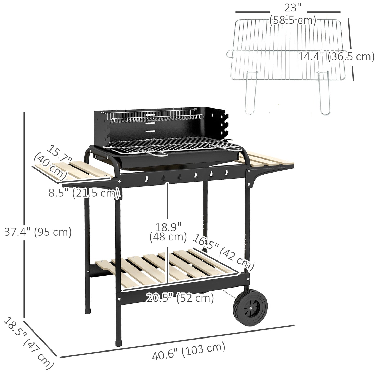 Outsunny Adjustable Height Charcoal BBQ Grill, Portable BBQ Cart with Ash Catcher and Wheels, Black