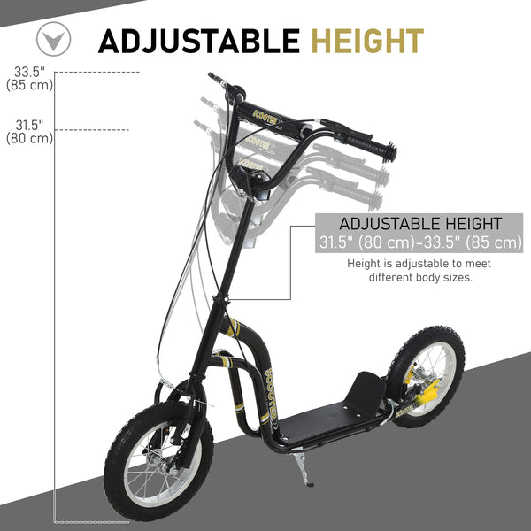 Trottinette à roues gonflable à double frein, roue avant de 30 cm, noire