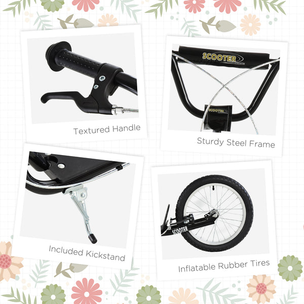 Trottinette avec roues gonflables de 16 pouces et doubles freins, noire