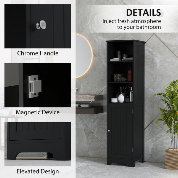 Armoire de rangement haute de salle de bain avec étagère réglable, 3 étagères ouvertes, noire
