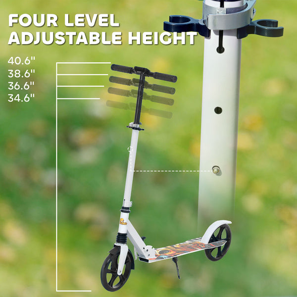 Trottinette avec hauteur réglable, frein arrière, grande roue de 20 cm, pliable, blanche