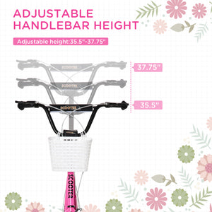Trottinette avec guidon réglable avec 2 freins, panier porte-gobelet, rose