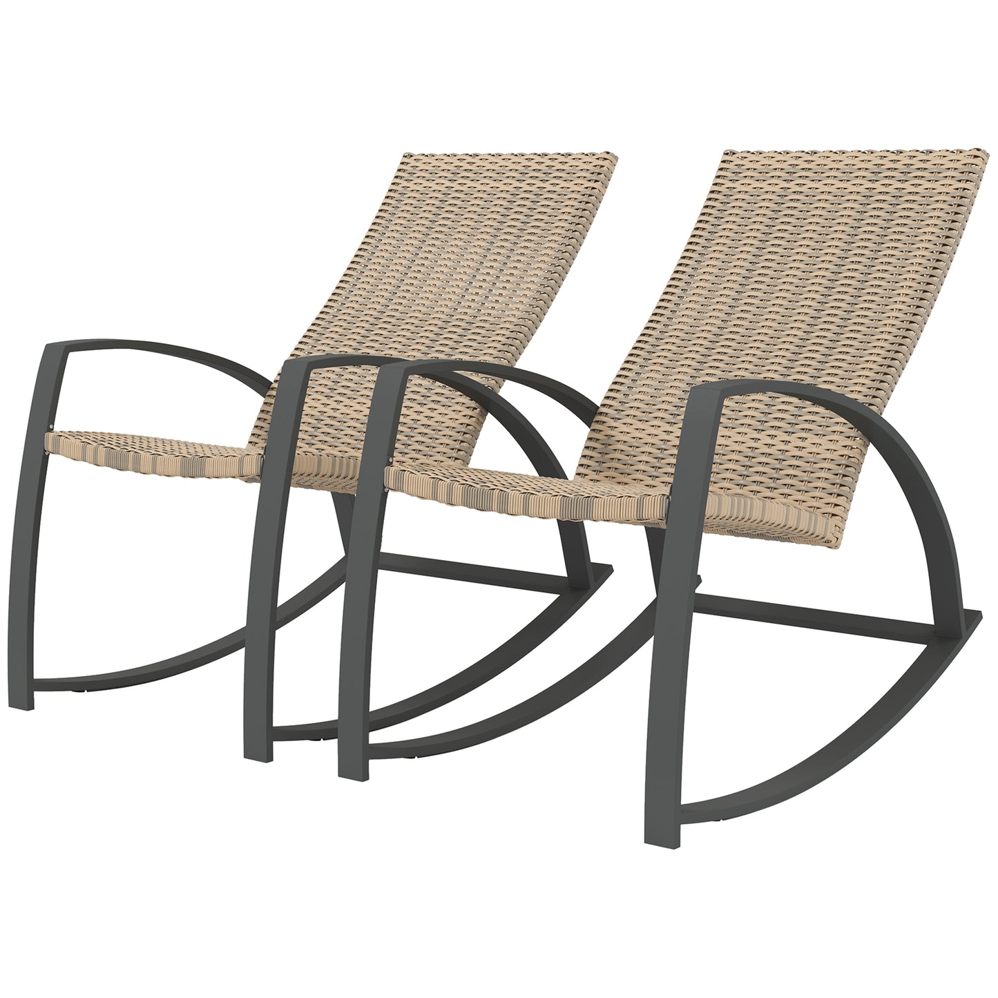 Ensemble de 2 chaises à bascule en rotin avec dossier haut et accoudoirs, kaki