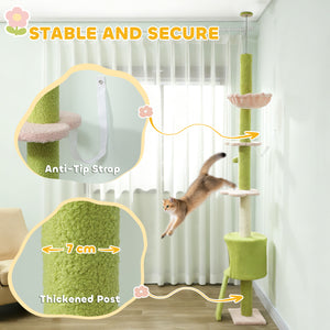 Arbre à chat de 221 à 241 cm, du sol au plafond, avec griffoir, condo et hamac, vert
