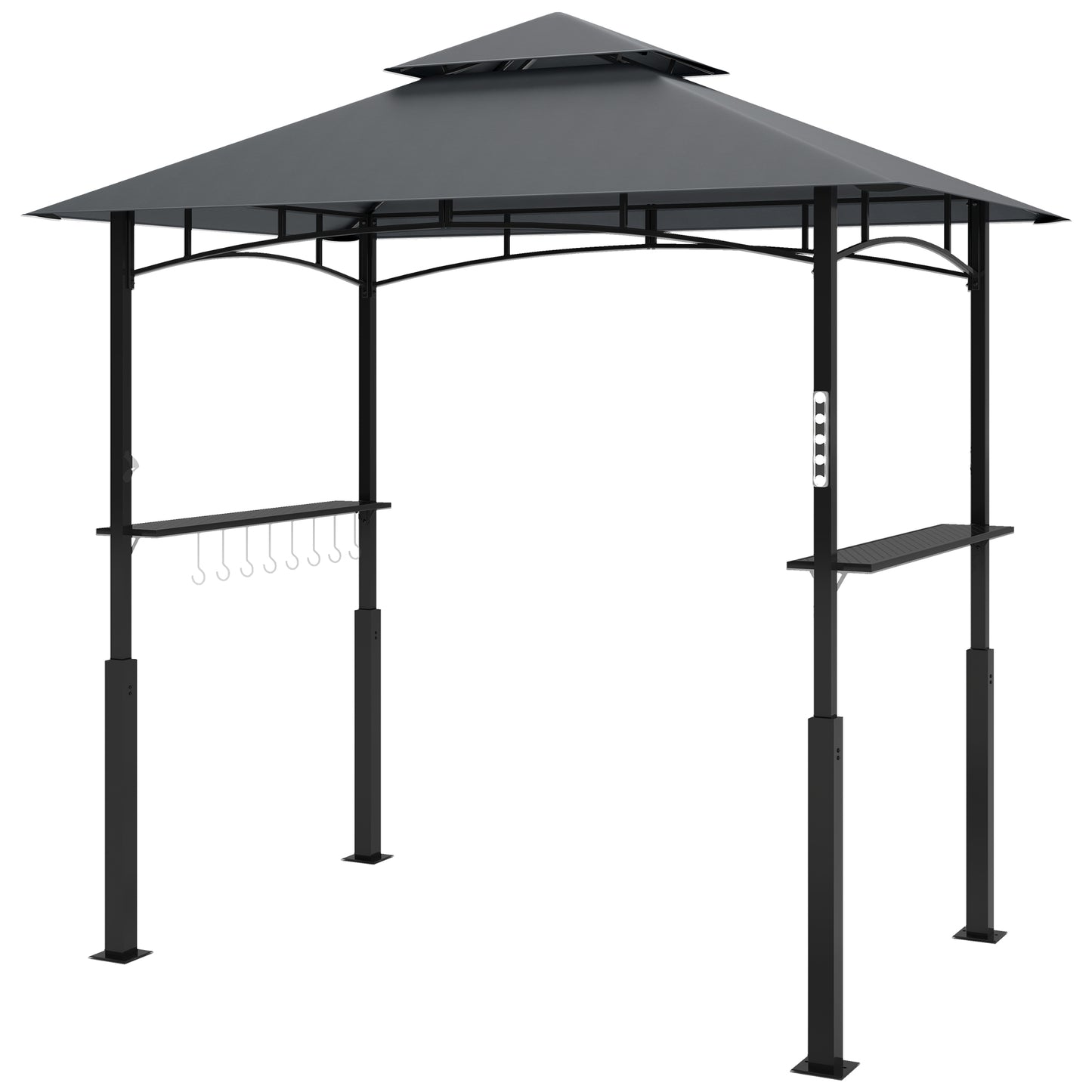 Outsunny 8' x 5' Grill Gazebo, Double Tiered BBQ Gazebo with LED Light, 2 Side Shelves, Hooks and Bottle Opener, Dark Gray |