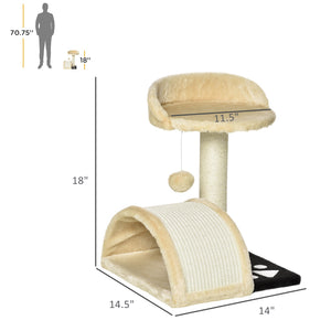 Arbre à chat de 43 cm avec jouet suspendu, beige