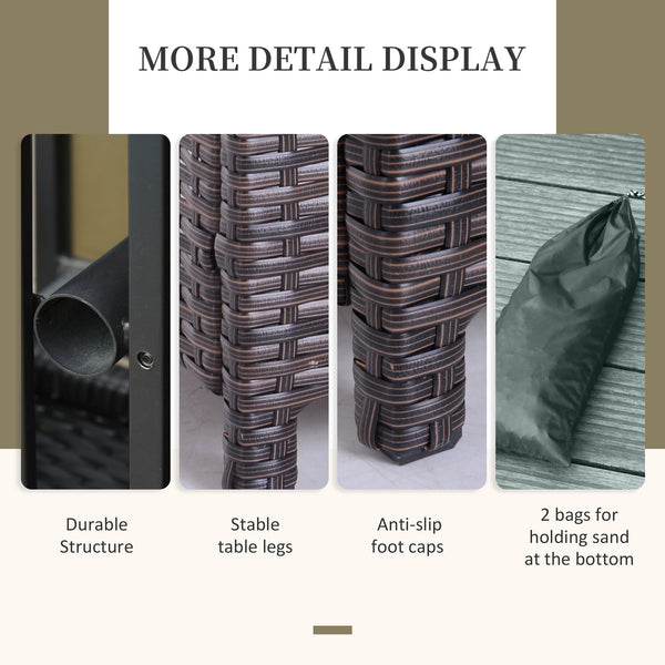 Table carrée en rotin synthétique avec trou pour parasol, pouvant servir de porte-parapluie, marron