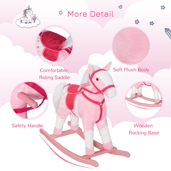 Cheval à bascule en peluche avec son réaliste, rose clair