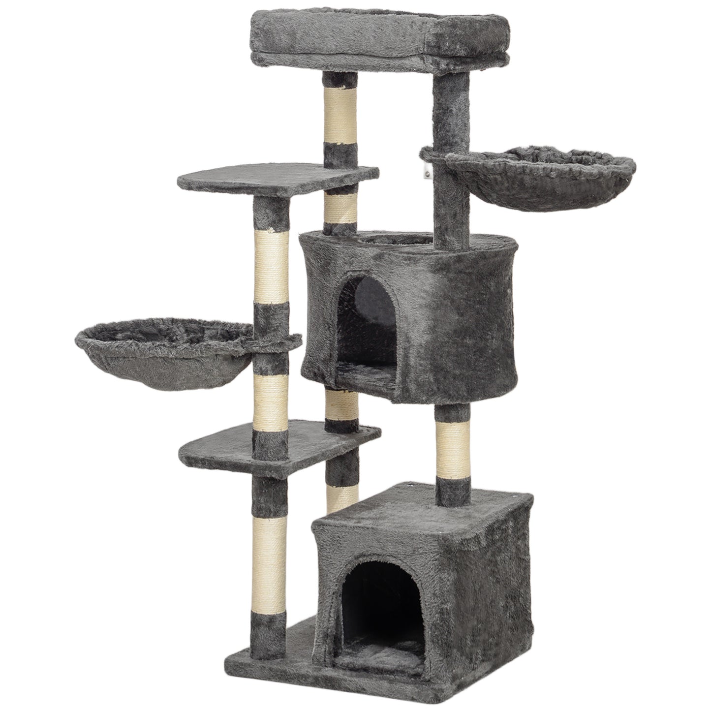 Arbre à chat avec griffoirs, lit, plateformes et hamacs, pour chats d'intérieur, gris foncé