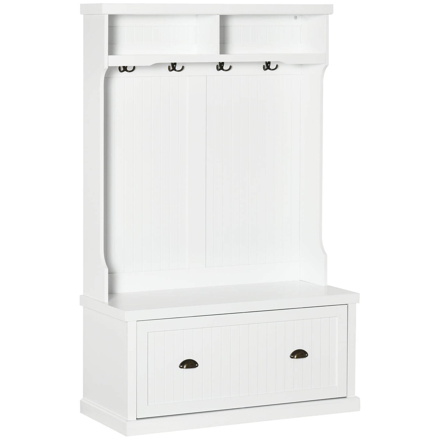 Armoire 3 en 1 avec 4 crochets doubles et 2 étagères, cintre pour entrée, salon, blanc