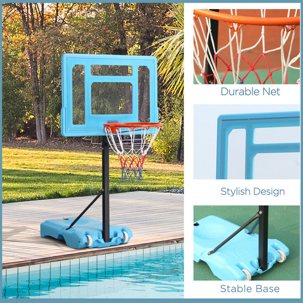 Panier de basket pour piscine, hauteur réglable de 92,9 à 123,9 cm, bleu