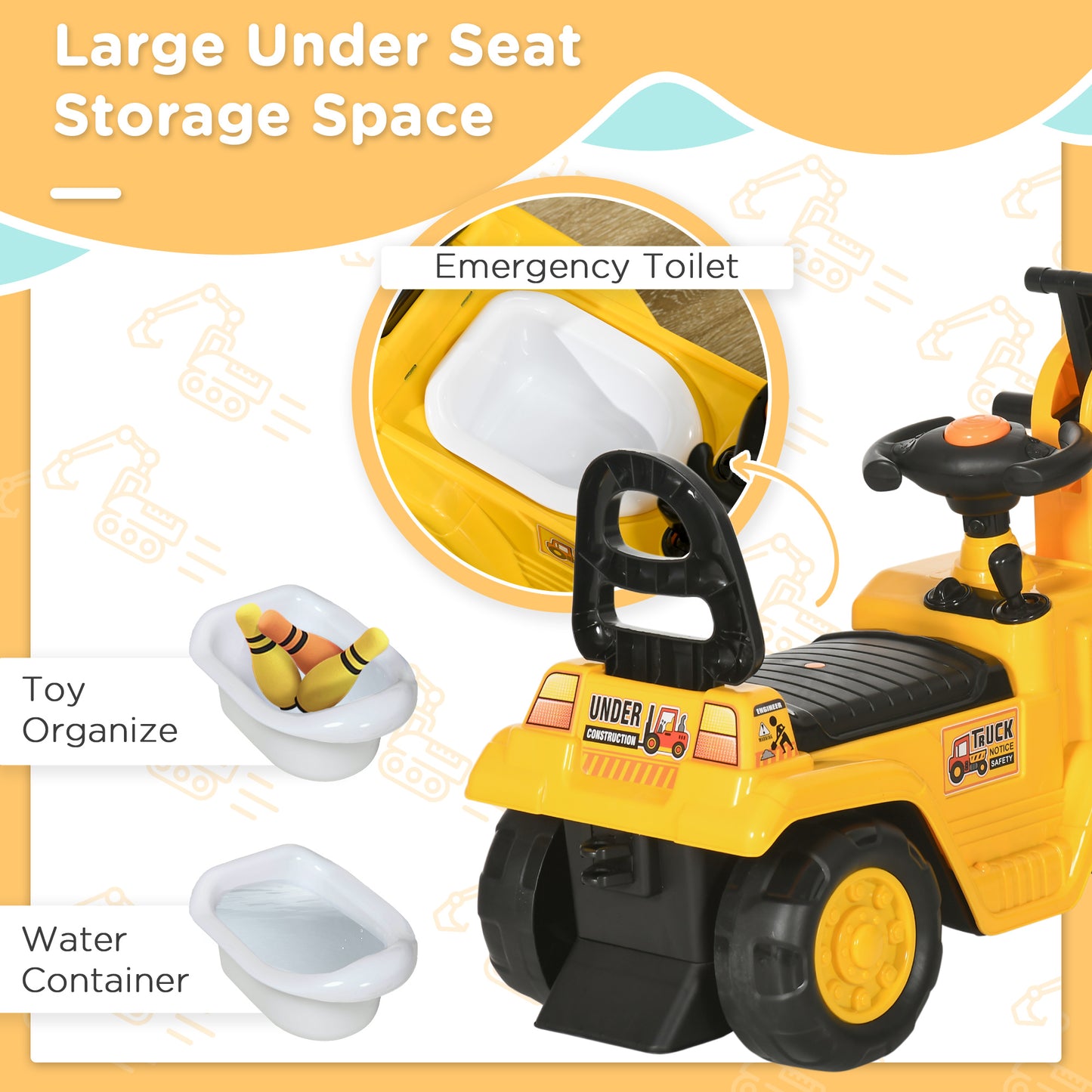 3 in 1 Ride-on Toy Excavator Pull Back Shovel Pretend Play Construction Truck