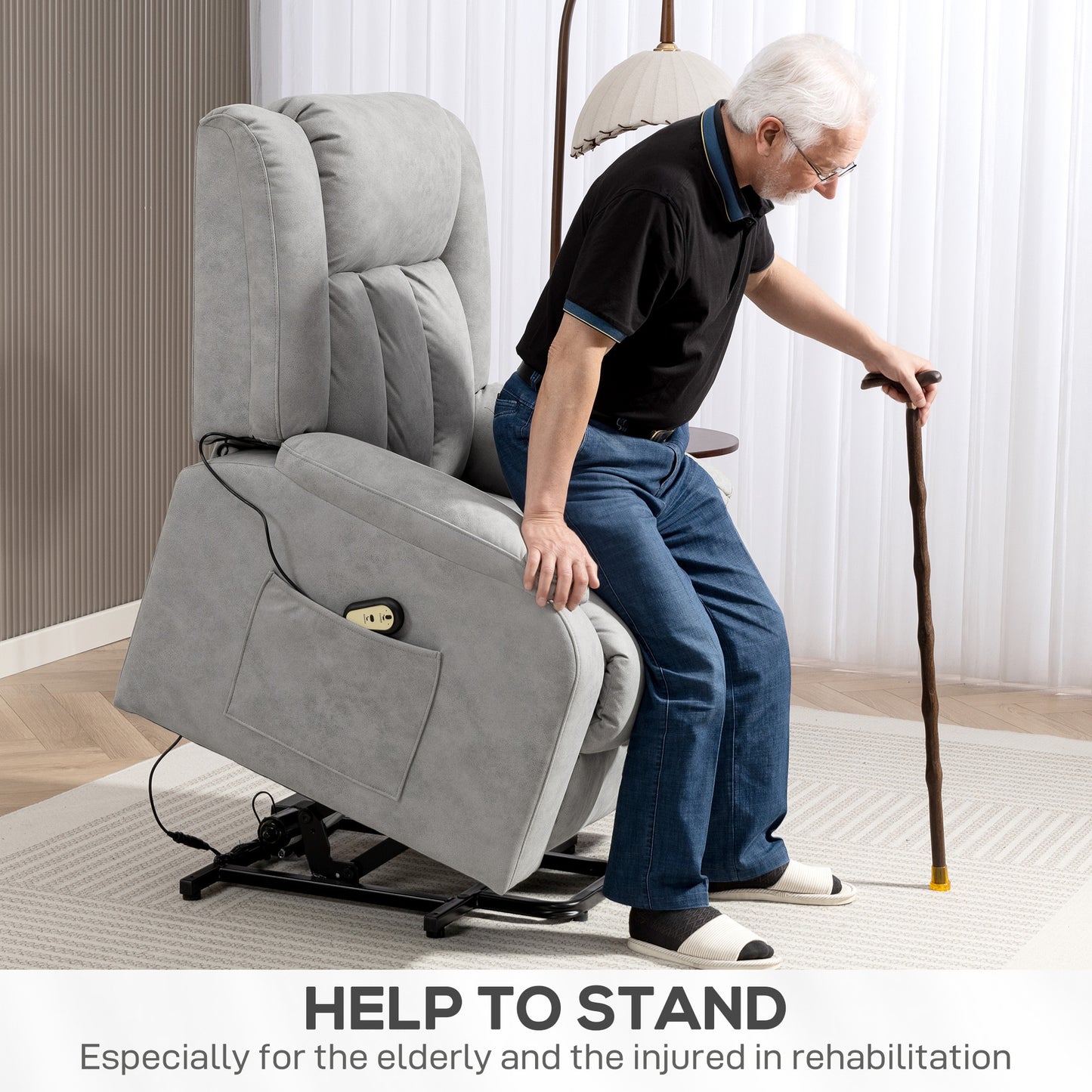 Fauteuil releveur pour seniors, fauteuil inclinable électrique en microfibre avec télécommande, gris clair