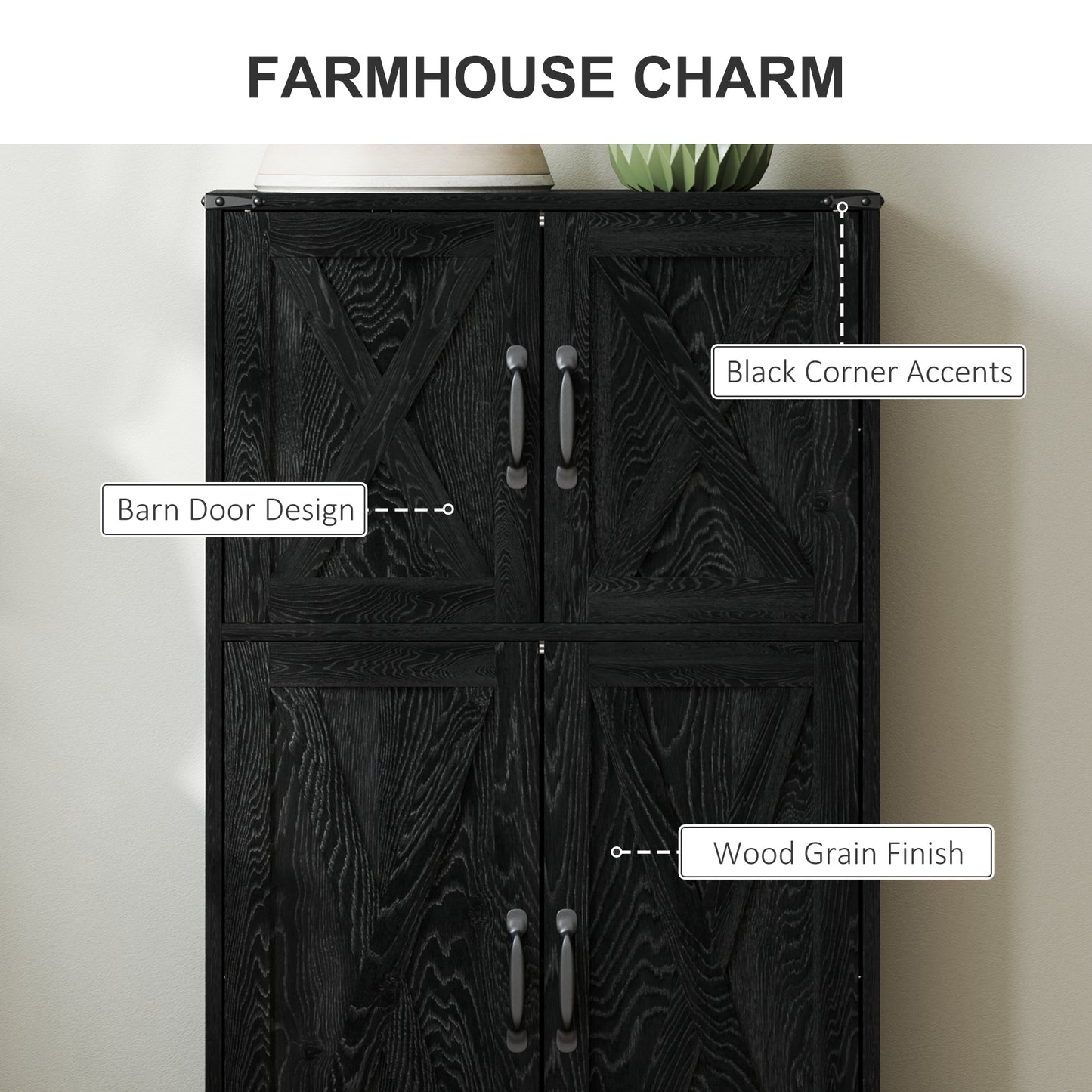 Garde-manger de cuisine style Farmhouse avec portes de grange et étagères réglables, noir