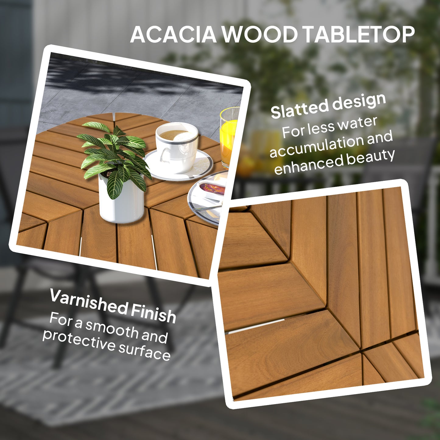 Patio Table with Steel Legs for Garden Backyard Teak