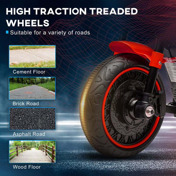 6V motorcycle with training wheels, red
