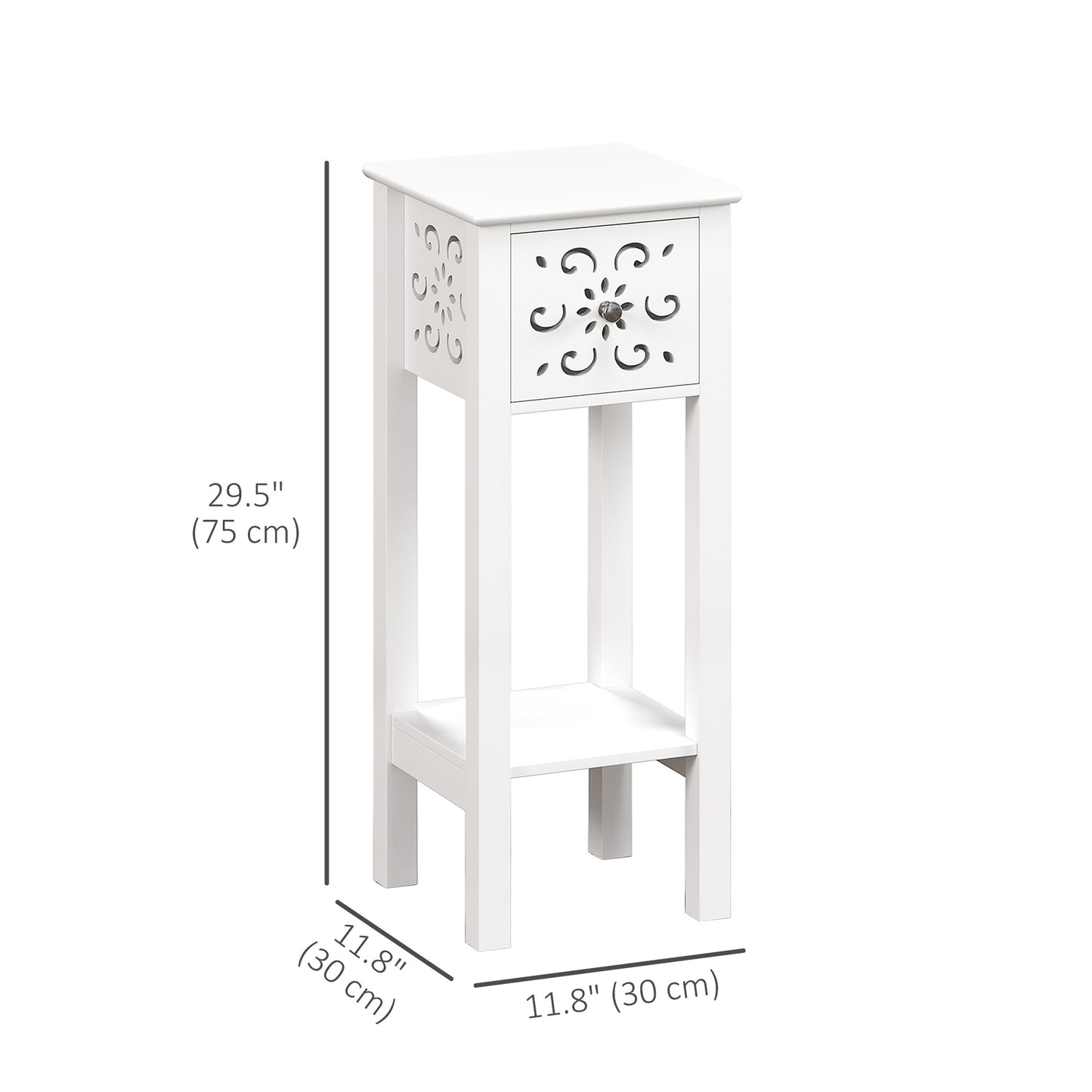 Ensemble de 2 tables de chevet avec tiroir et étagère de rangement ouverte, blanc