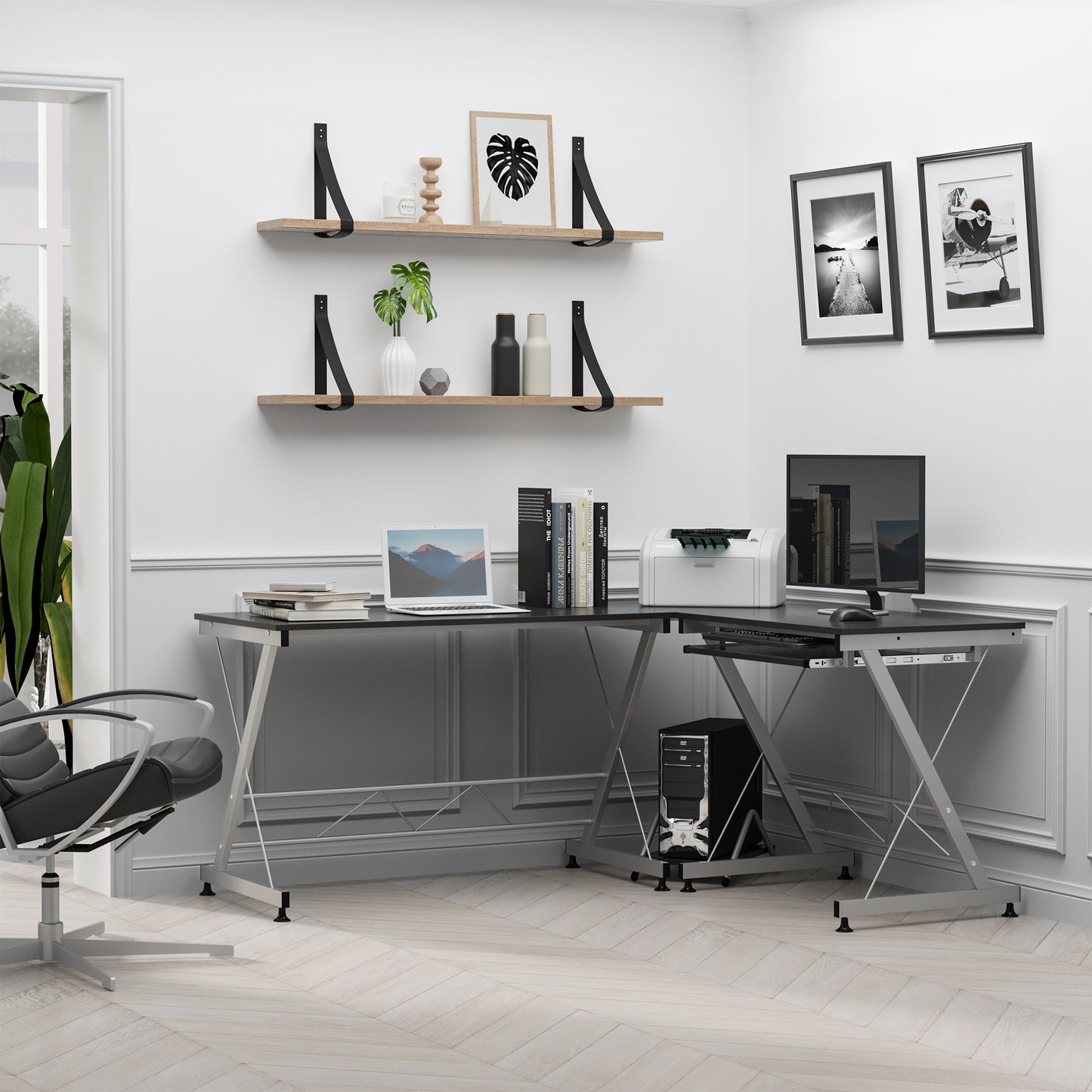 L-shaped computer desk, home office furniture