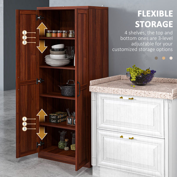 5-Tier Pantry with Doors and Adjustable Shelves, Brown